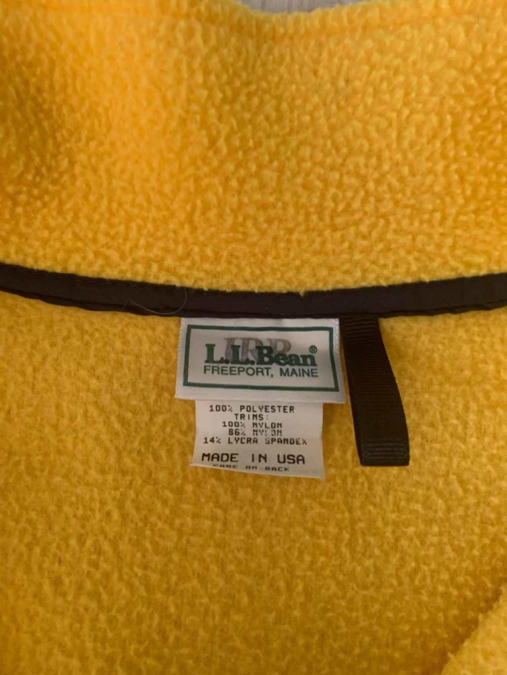 L.L. Bean Bright Yellow Fleece Pullover Jacket with Navy blue trim - Picture 3 of 5